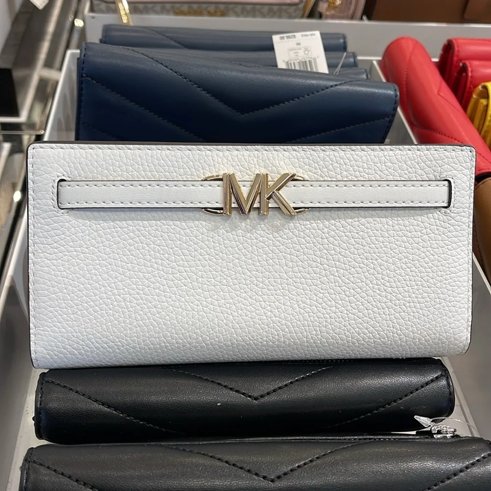 Michael Kors Reed Lg Bifold Pebbled Leather Snap Wallet Card Case Optic White